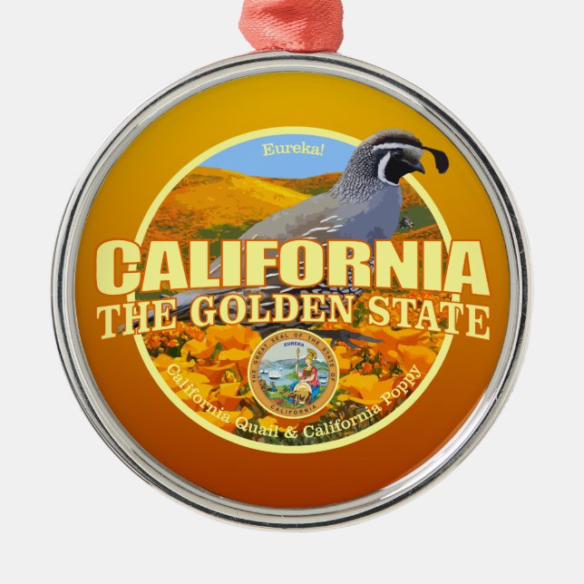 California State Bird & Flower Metal Tree Decoration (Front)