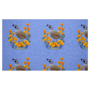 California State Bird Quail & Golden Poppy Fabric
