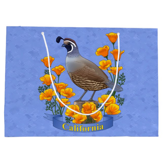California State Bird Quail & Golden Poppy Large Gift Bag (Back)