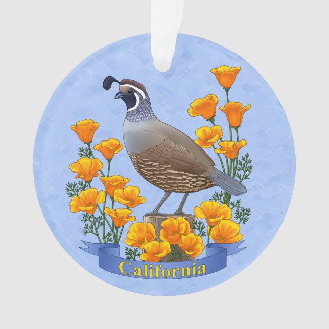 California State Bird Quail & Golden Poppy Ornament (Front)