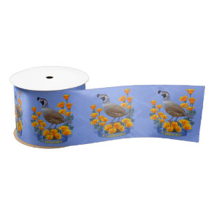 California State Bird Quail & Golden Poppy Satin Ribbon