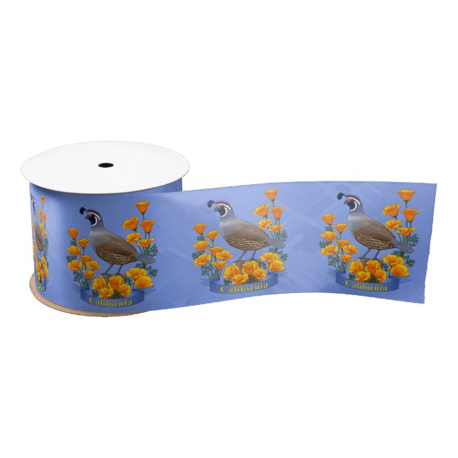 California State Bird Quail & Golden Poppy Satin Ribbon (Spool)