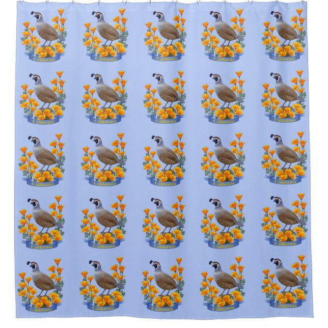 California State Bird Quail & Golden Poppy Shower Curtain (Front)