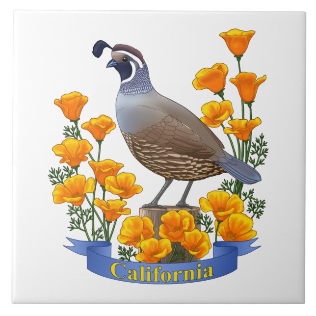California State Bird Quail & Golden Poppy Tile (Front)