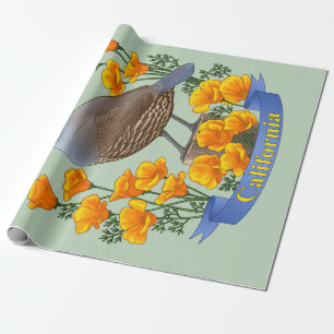 California State Bird Quail & Golden Poppy Wrapping Paper