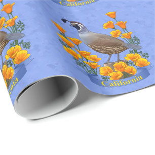 California State Bird Quail & Golden Poppy Wrapping Paper