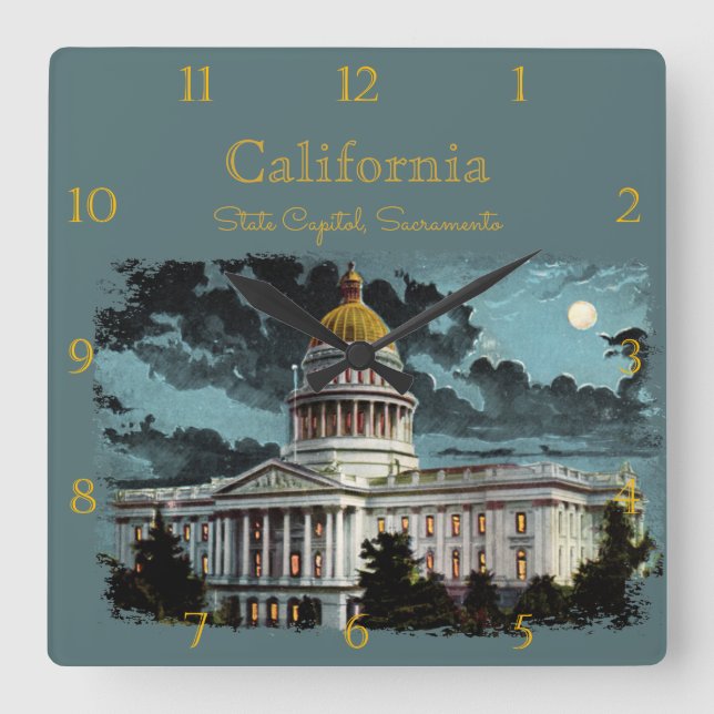 California State Capitol Moonlight Custom Square W Square Wall Clock (Front)