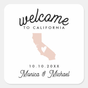 CALIFORNIA State Destination Wedding  ANY COLOR!   Square Sticker