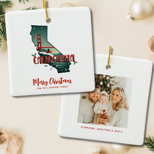 California State Family Photo Christmas Ceramic Ornament
