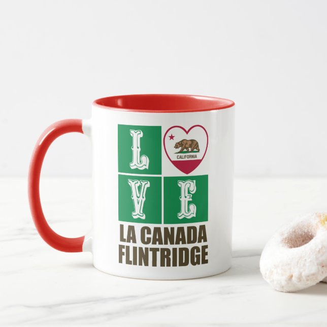 California State Flag Heart La Canada Flintridge Mug (With Donut)