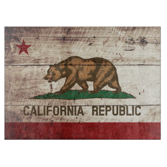 California State Flag on Old Wood Grain Cutting Board (Front)