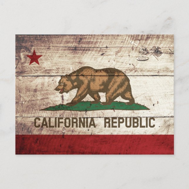 California State Flag on Old Wood Grain Postcard (Front)