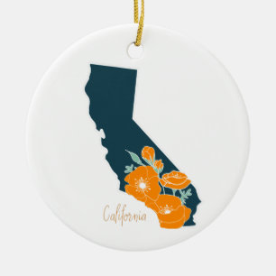 California State Flower Poppy Silhouette Floral Ceramic Tree Decoration