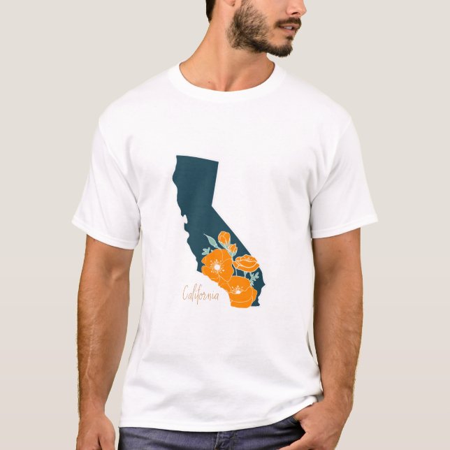 California State Flower Poppy Silhouette Floral T-Shirt (Front)