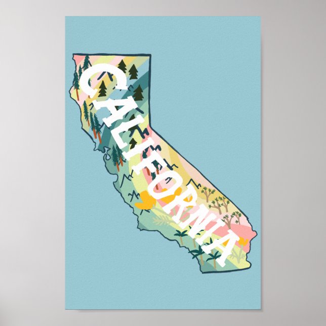 California State  Illustrated Map Poster (Front)