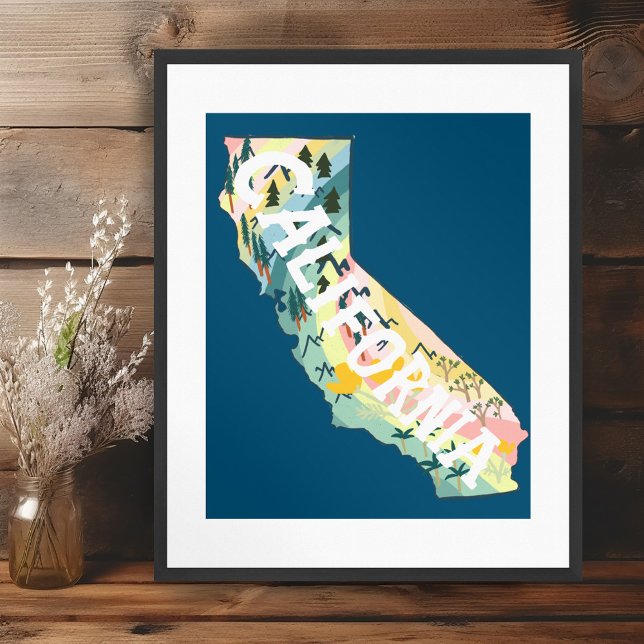 California State  Illustrated Map Poster (California State Illustrated Map Poster Wall Art)