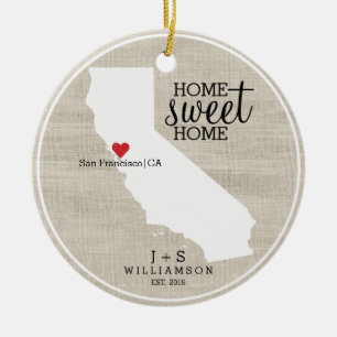 California State Love Home Sweet Home Custom Map Ceramic Tree Decoration