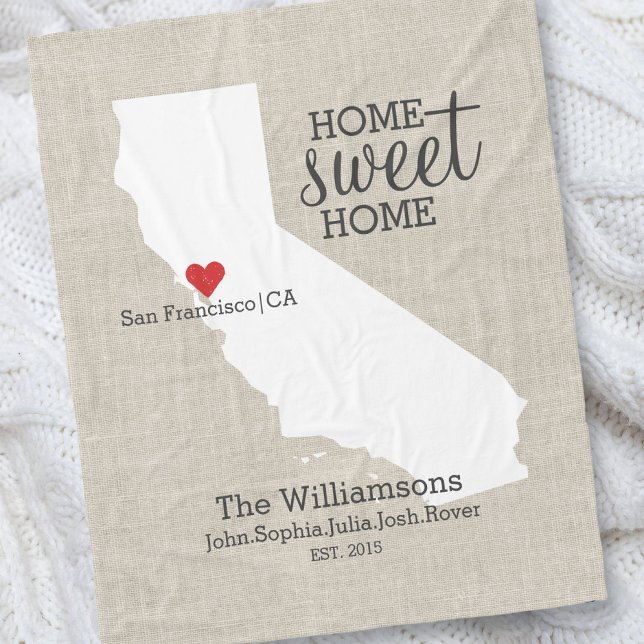California State Love Home Sweet Home Custom Map Fleece Blanket (Creator Uploaded)