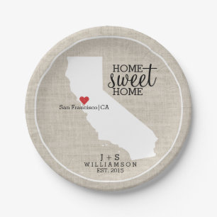 California State Love Home Sweet Home Custom Map Paper Plate