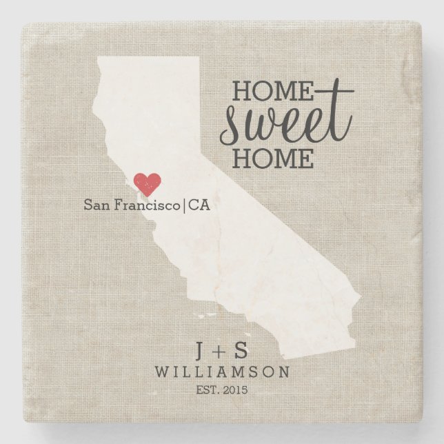 California State Love Home Sweet Home Custom Map Stone Coaster (Front)