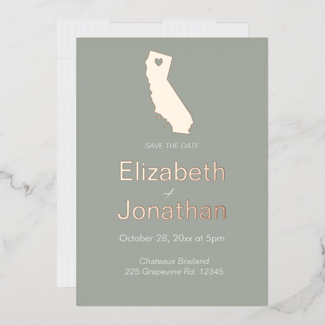 California State Map Script Save The Date Rose (Envelope)