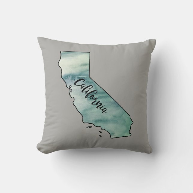California State Map Watercolor Throw Pillow (Front)