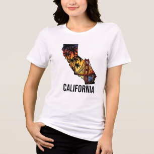 California State Outline Tattoo Style Palm Trees Tri-Blend Shirt