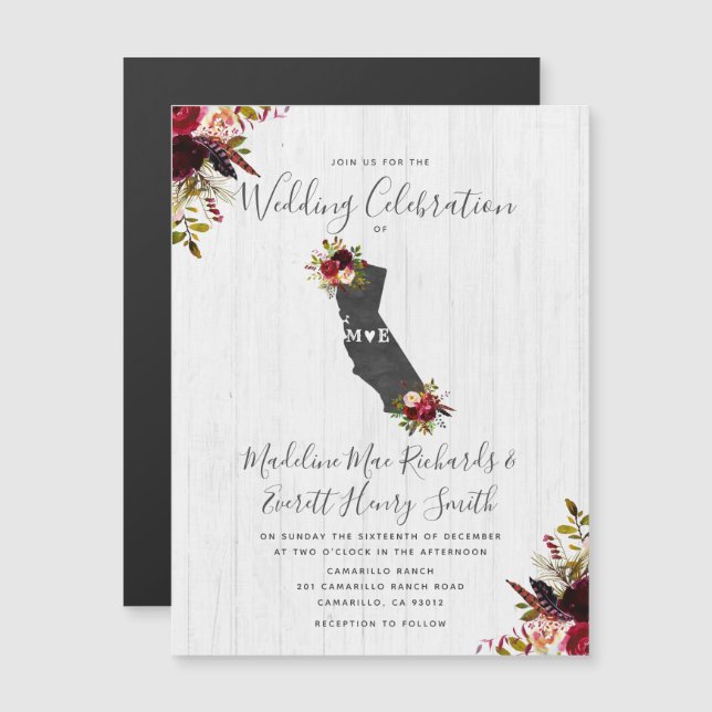 California State Rustic Magnetic Wedding Invitatio Invitation (Front/Back)