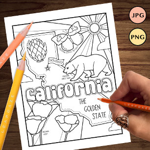 california state shape and facts colouring page