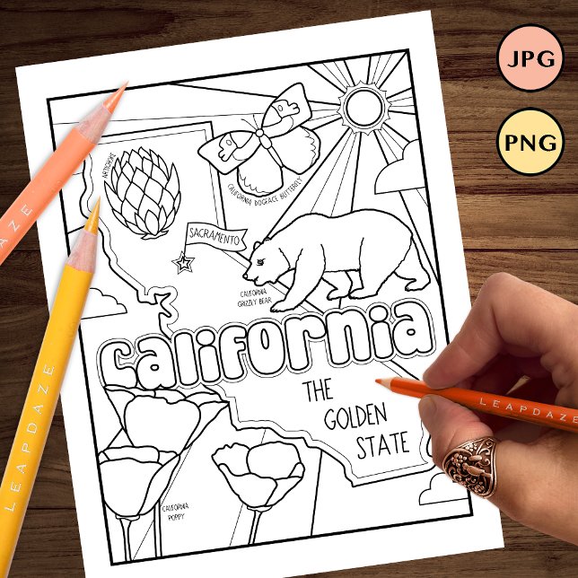 california state shape and facts colouring page (california coloring page)
