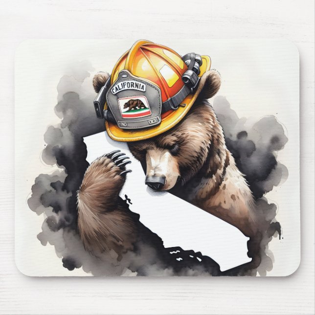 California State With Firefighter Bear Mouse Mat (Front)