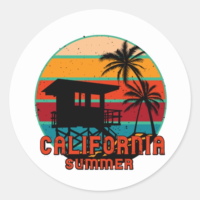 California Summer Beach Lifeguard Tower  Square St Classic Round Sticker (Front)