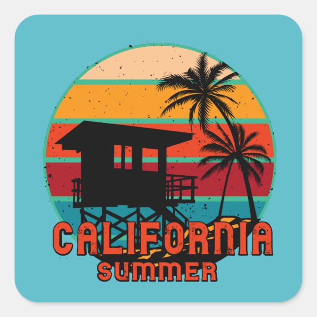 California Summer Beach Lifeguard Tower  Square Sticker (Front)