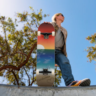 California Sunset   Beach Sand Heart Skateboard