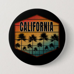 CALIFORNIA SUNSET PALM TREES SUMMER 7.5 CM ROUND BADGE