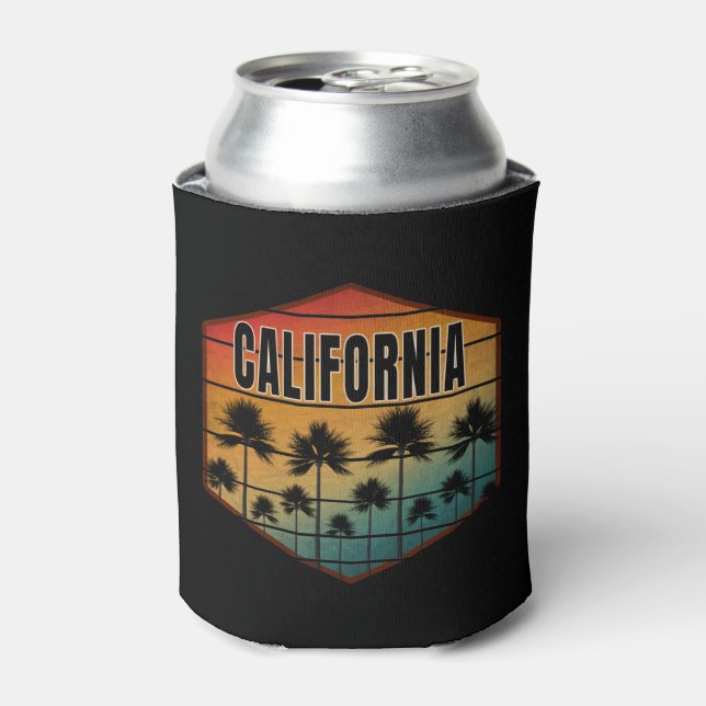 CALIFORNIA SUNSET PALM TREES SUMMER CAN COOLER (Can Front)