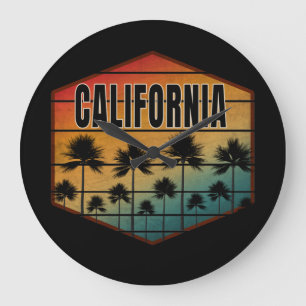 CALIFORNIA SUNSET PALM TREES SUMMER LARGE CLOCK
