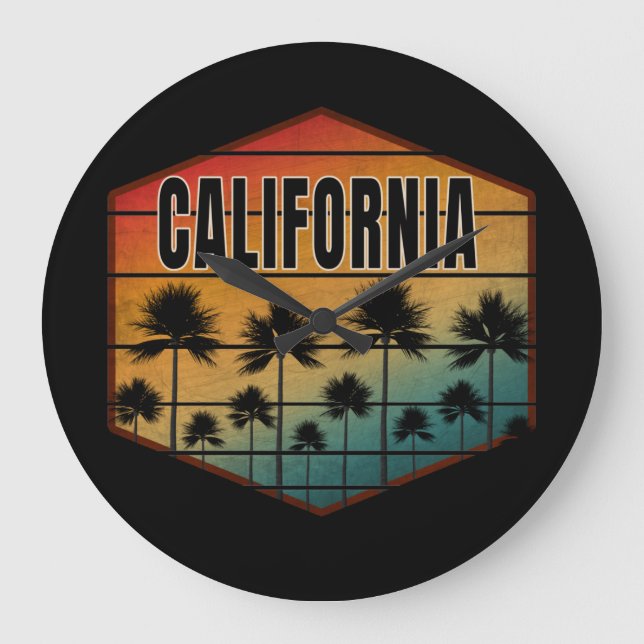 CALIFORNIA SUNSET PALM TREES SUMMER LARGE CLOCK (Front)