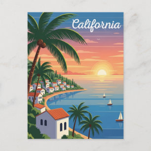 California Sunset Vintage Travel Coastal Beach Postcard