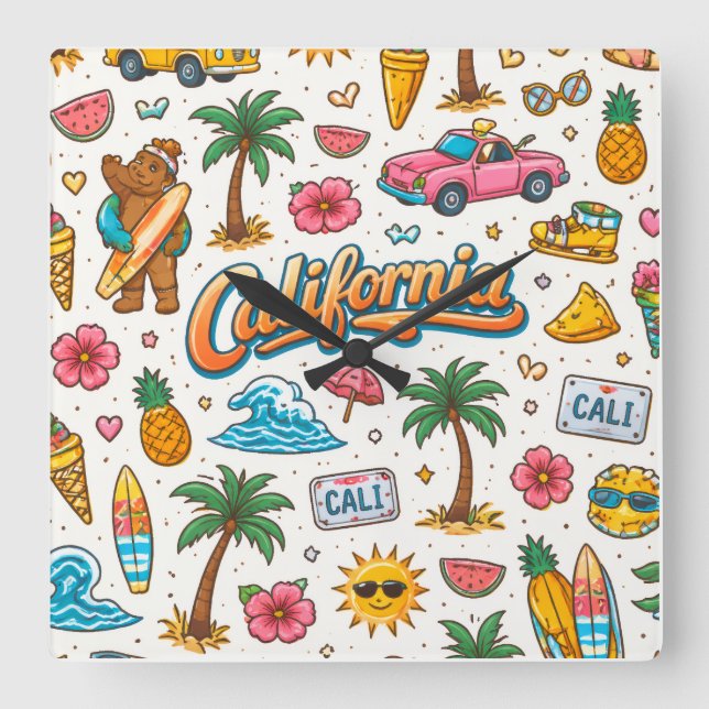 California Sunshine Square Wall Clock (Front)