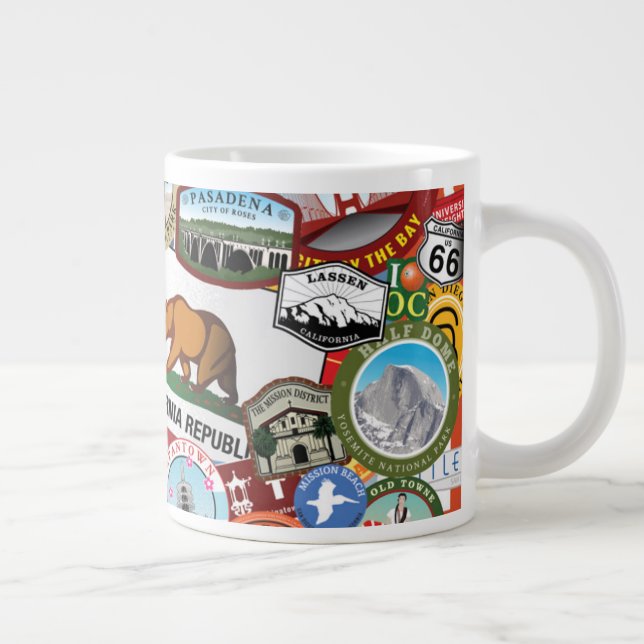 California Super Sticker Collage Pattern Large Coffee Mug (Right)