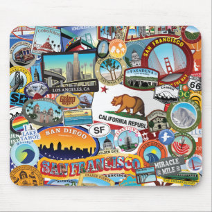 California Super Sticker Collage Pattern Mouse Mat