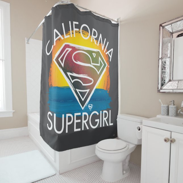 California Supergirl Sunset Graphic Shower Curtain (In Situ)