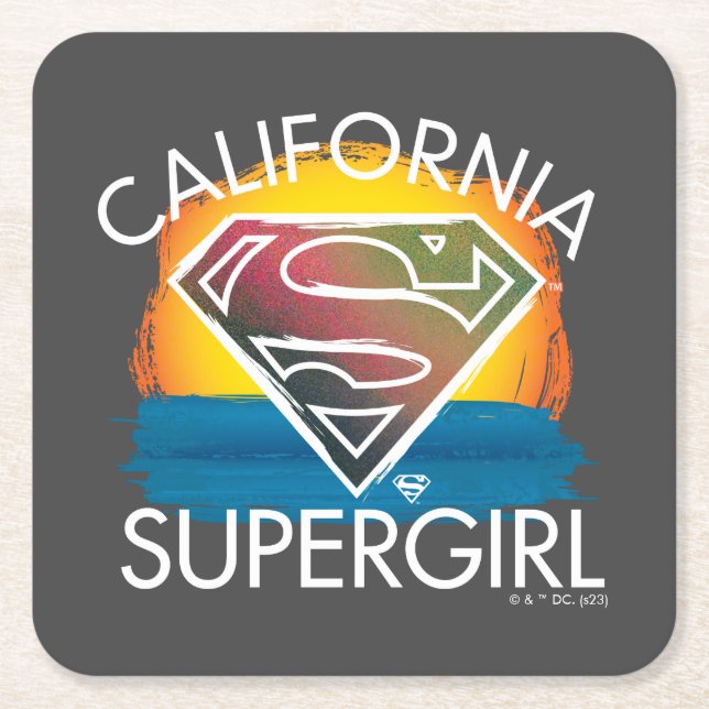 California Supergirl Sunset Graphic Square Paper Coaster (Front)