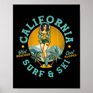 California Surf And Ski Hot Beaches, Cool Slopes. Poster