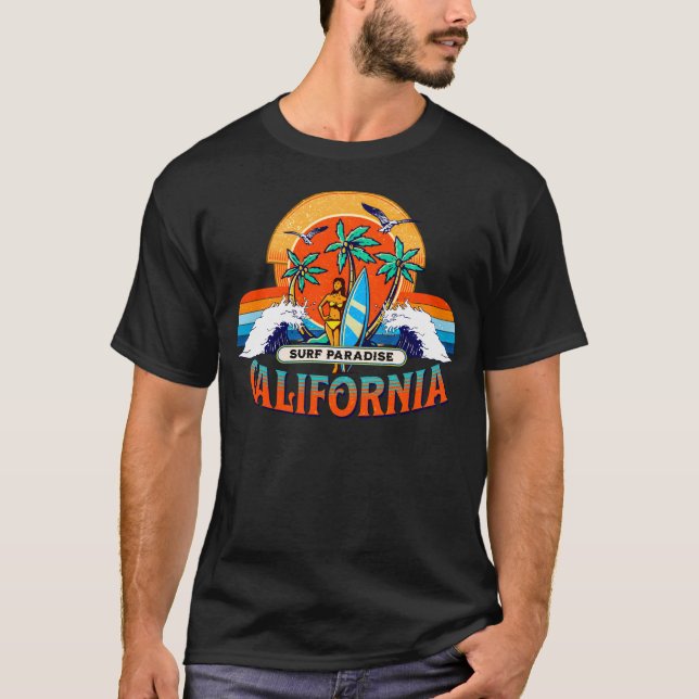 California Surf Paradise Retro Sunset T-Shirt (Front)