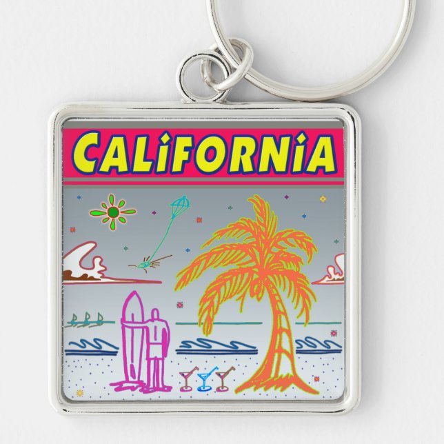 "CALIFORNIA" Surfer Beach Keychain (Front)