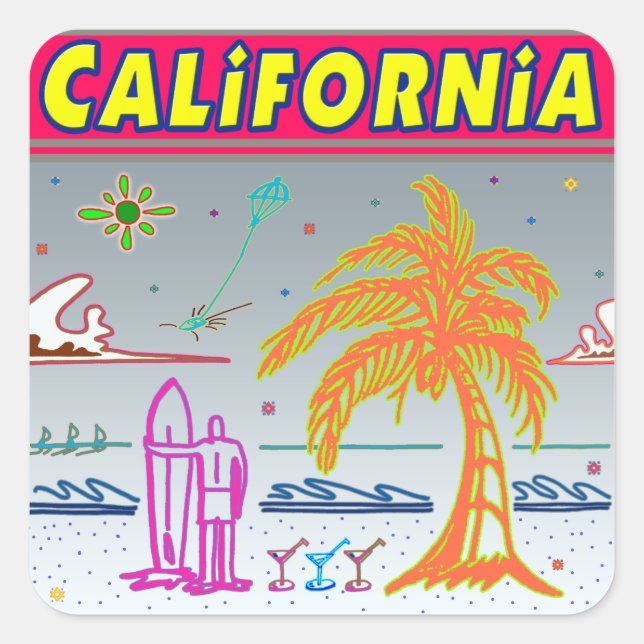 "CALIFORNIA" Surfer Beach Sticker (Front)