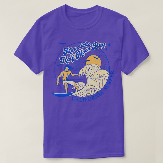 California Surfer Mavericks Half Moon Bay Surfing  T-Shirt (Design Front)