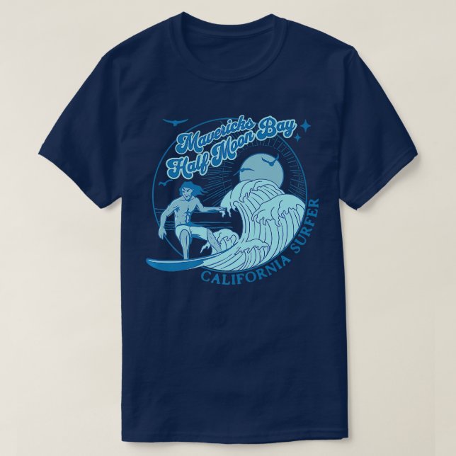 California Surfer Mavericks Half Moon Bay Surfing  T-Shirt (Design Front)